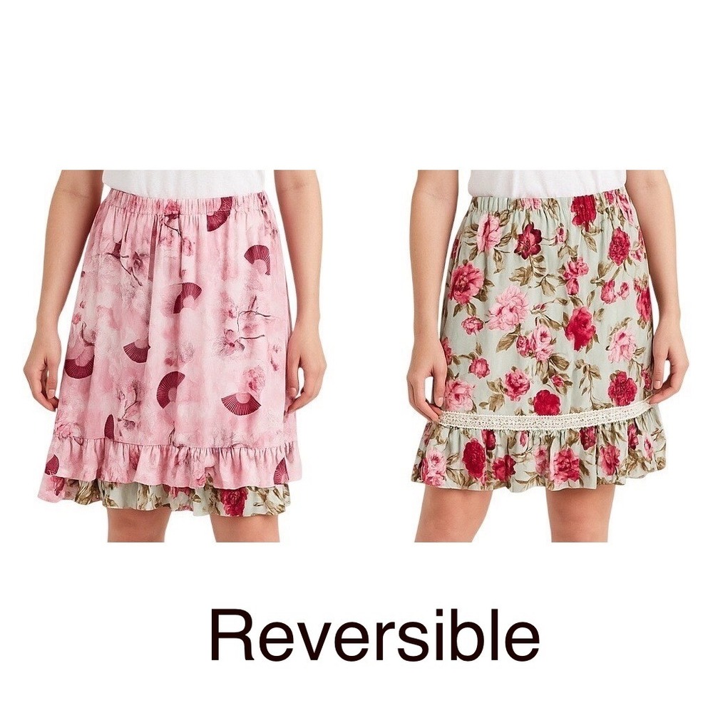 Vanity Collection Reversible Floral A Line Skirt Lace Ruffle‎ Hem Size Small